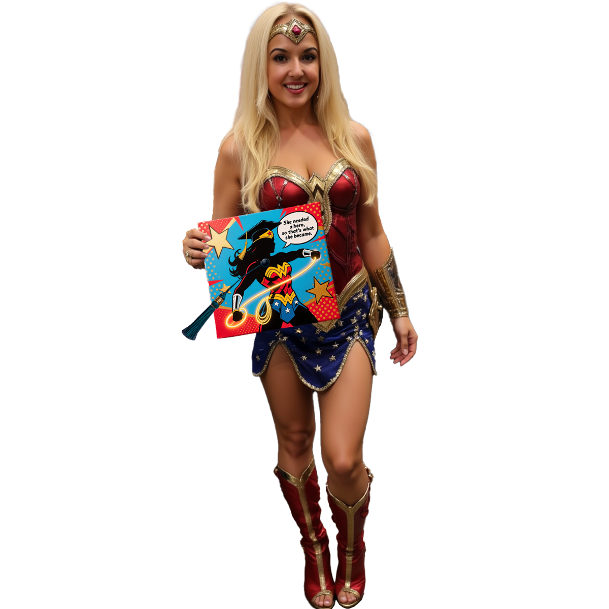 Buffy showing Wonder Woman Custom painted one-of-one graduation cap