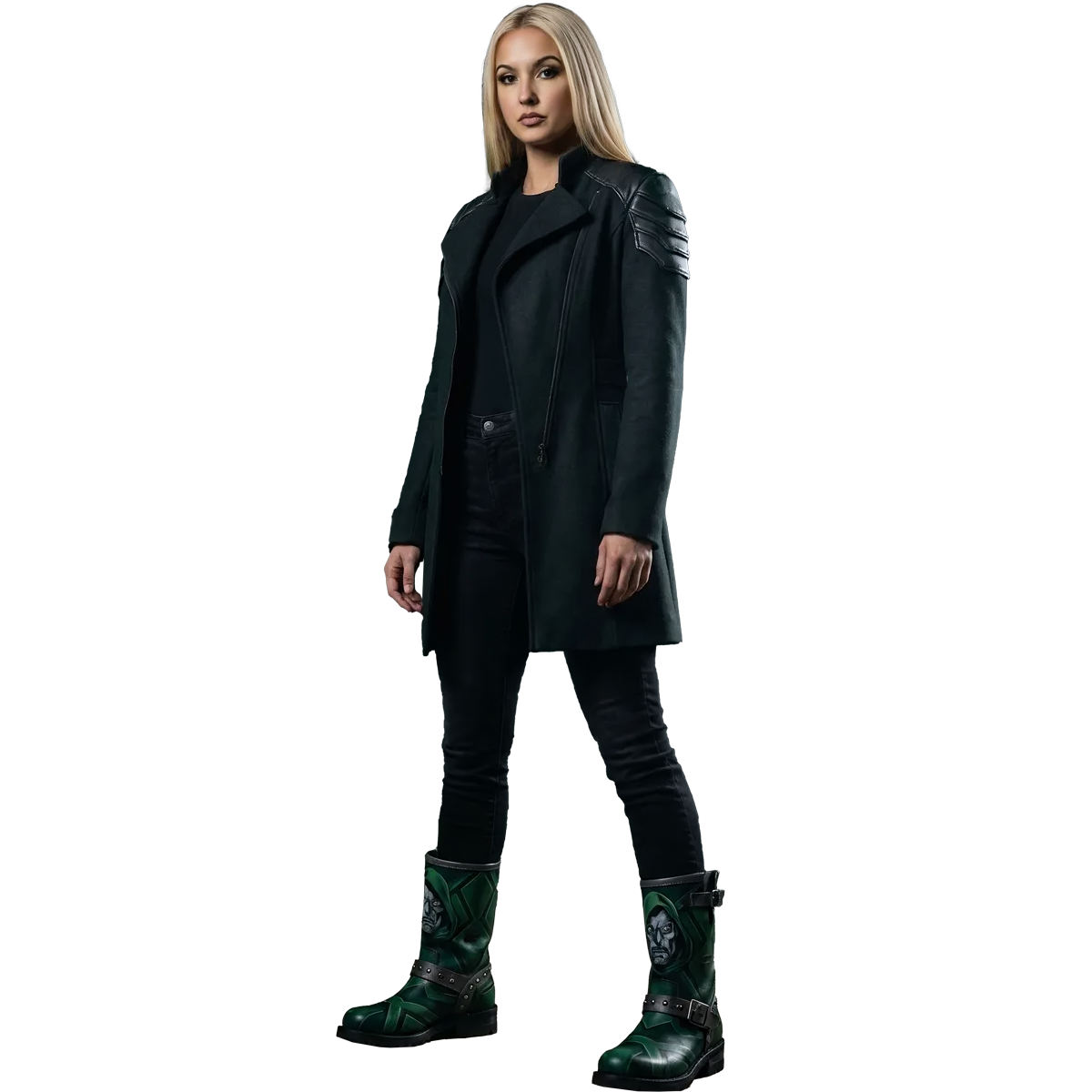 Buffy Engineer Style black leather Boots custom painted with Doctor Doom theme