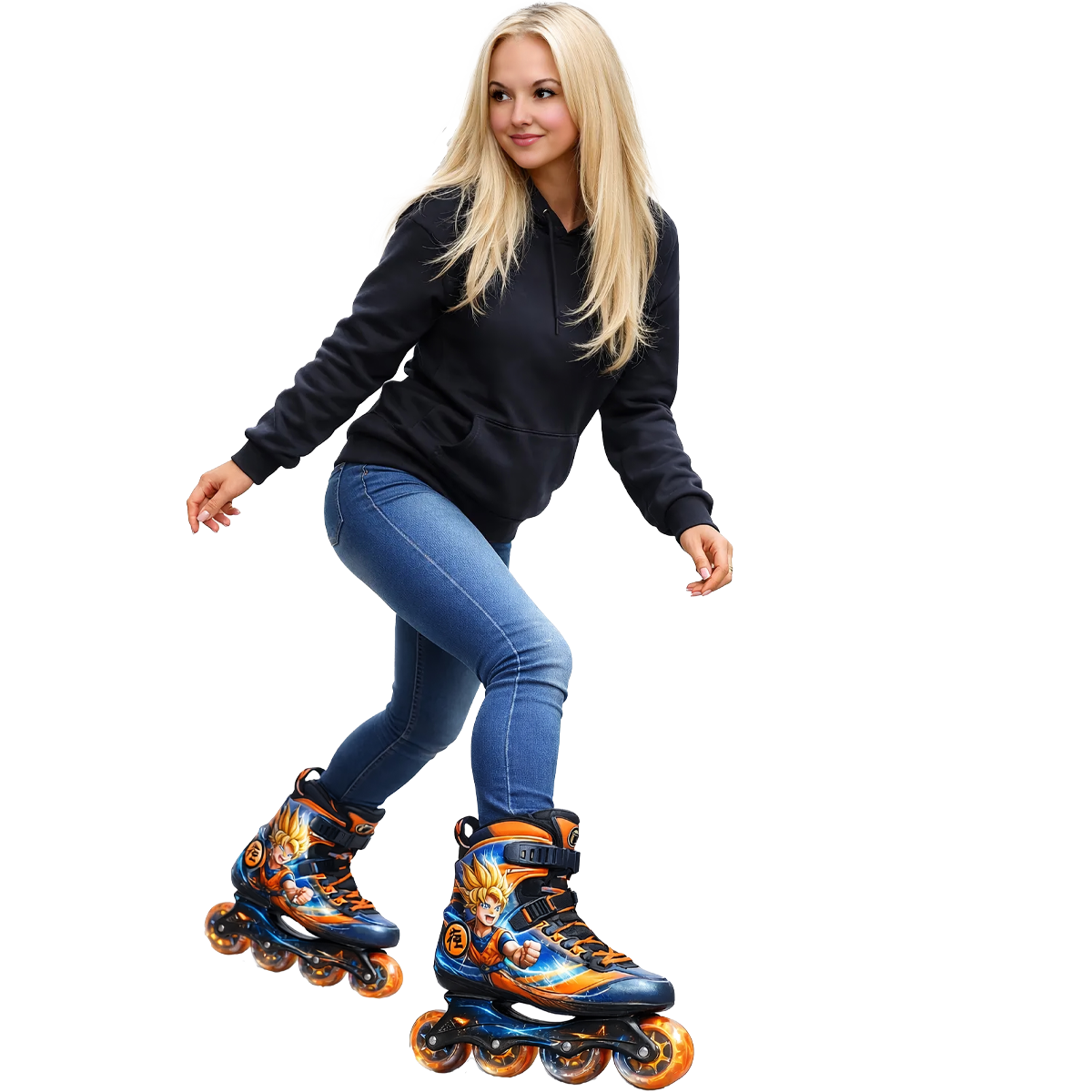 Buffy roller blades custom painted with Goku theme